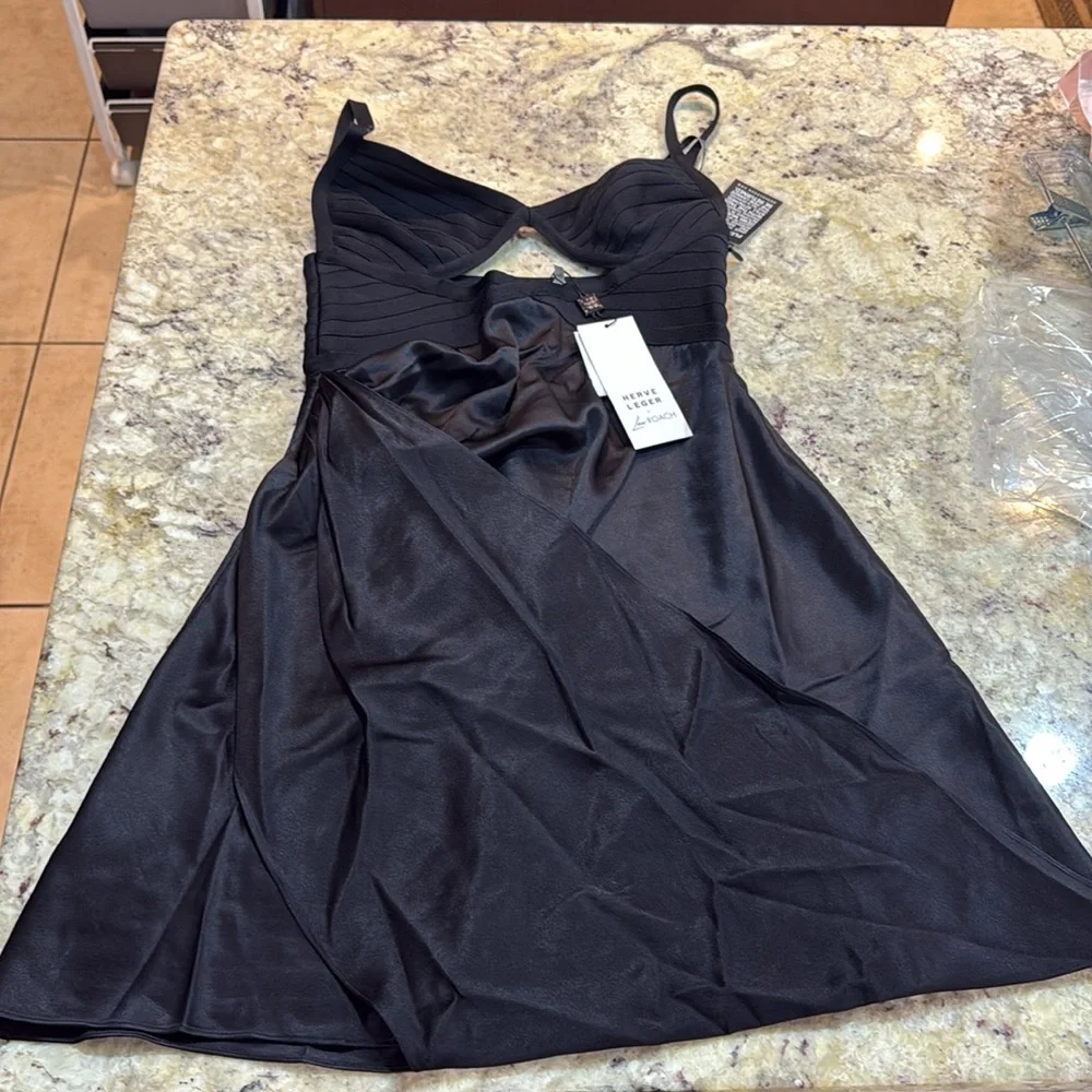Herve Leger x Law Roach black cut out  spaghetti straps cocktail dress size 6 - Picture 3 of 15